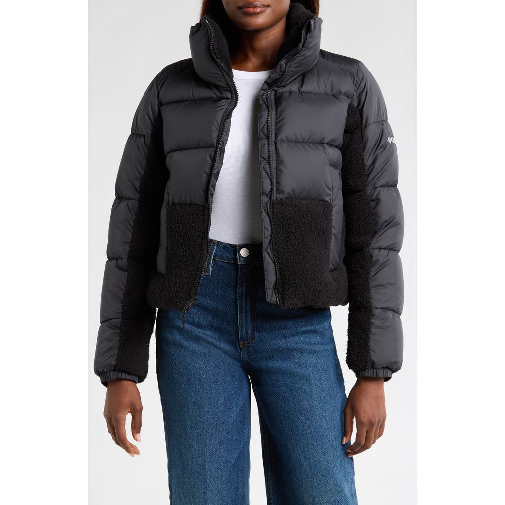 Columbia Leadbetter Point Sherpa Hybrid Puffer Jacket In Black