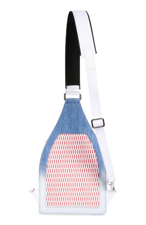 Shop Christian Louboutin Loubifunk Dégradé Denim & Jacquard Backpack In Blue White/white