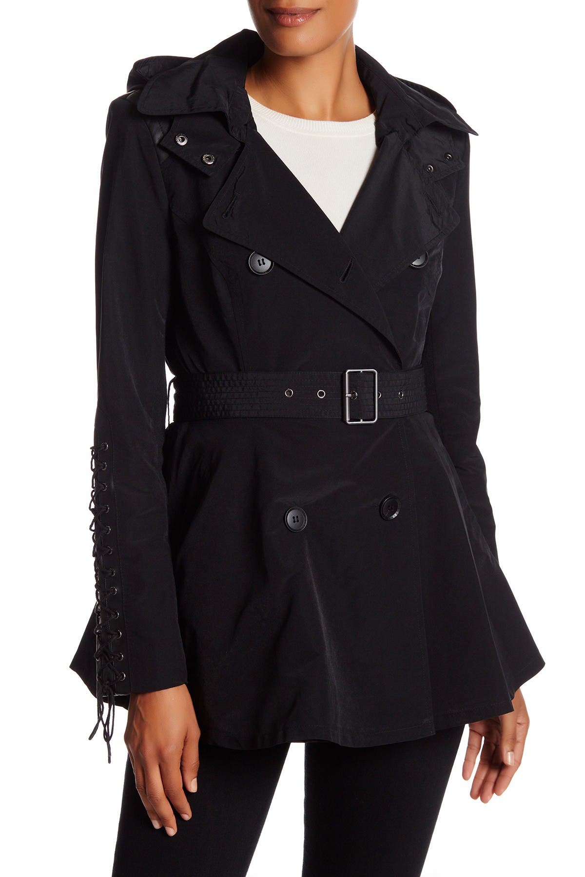 trench coat with leather trim