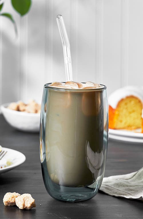 Zwilling Sorrento 8-piece Double Wall Latte Glasses, Straws And Brush Set In Gray