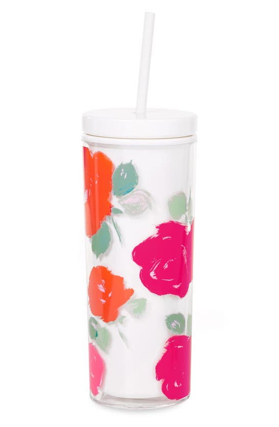 Shop Kate Spade Flower Tumbler With Straw In Red