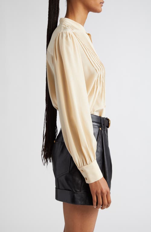 L Agence Mirage Pintuck Silk Shirt In Pebble