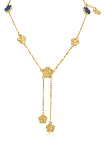Jardin Enamel Clover Station Chain Y-necklace In Navy/gold