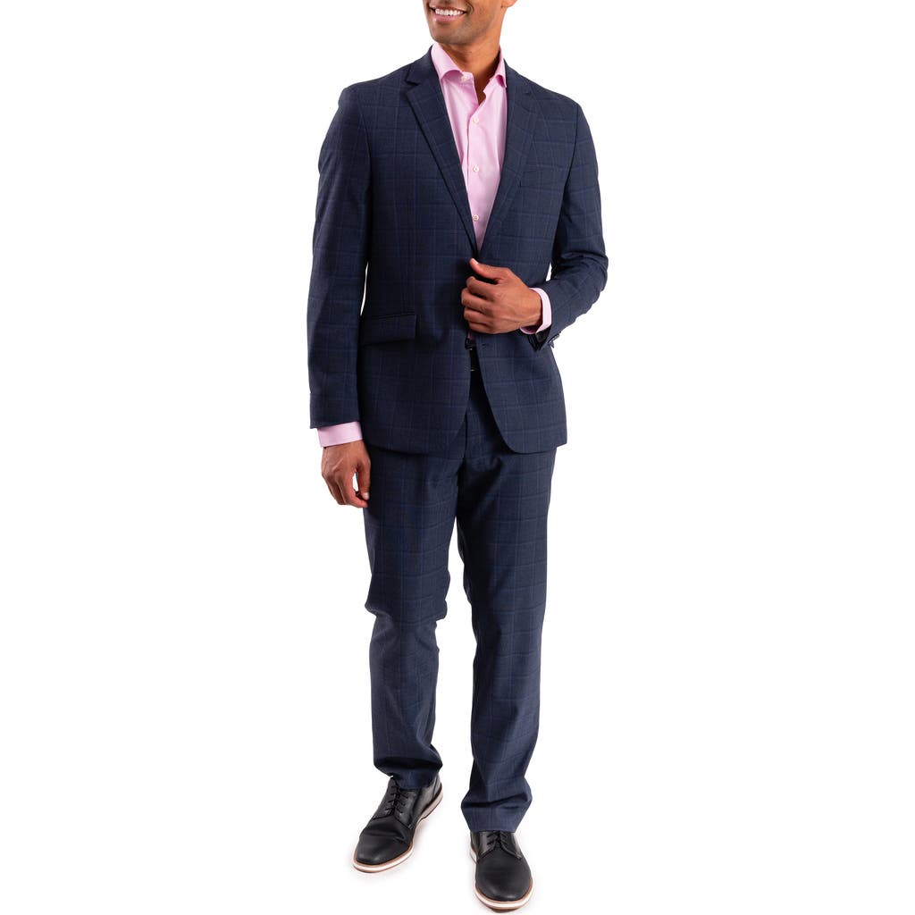 Savile Row Co Windowpane Plaid Tailored Fit Suit In Blue