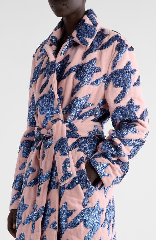 Shop Dries Van Noten Roltas Sequin Houndstooth Check Wrap Coat In Pink Blue