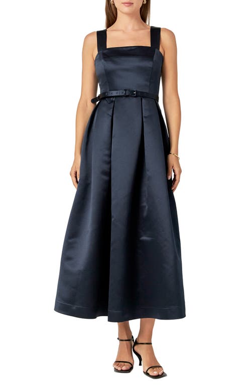 Shop English Factory Pleated Belted Midi Dress In Navy