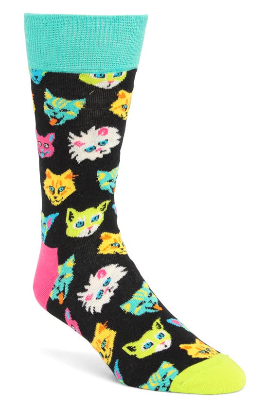 Happy Socks Cat Crew Socks, Set Of 2 In Black Assorted