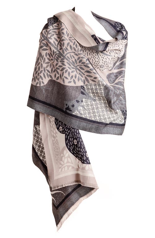 Saachi Floral Reversible Scarf In Grey/cream/beige