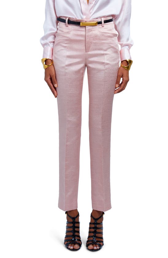 Shop Tom Ford Broken Metallic Wool Blend Ankle Pants In Powdery Pink