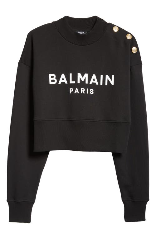 Shop Balmain Logo Cotton Crop Sweatshirt In Black/white