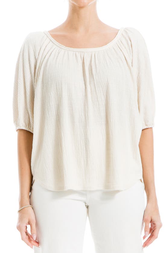 Max Studio Textured Knit Bubble Sleeve Knit Top In Eggshell