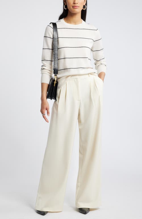 Shop Nordstrom Crewneck Cashmere Sweater In Ivory- Black Spaced Stripe