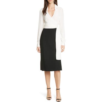 Dvf Mila Stretch Silk Sash Wrapped Long Sleeve Dress, Black