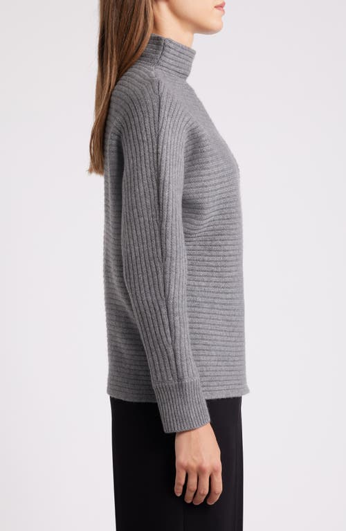 Shop Anne Klein Horizontal Rib Mock Neck Sweater In Graphite Heather Grey