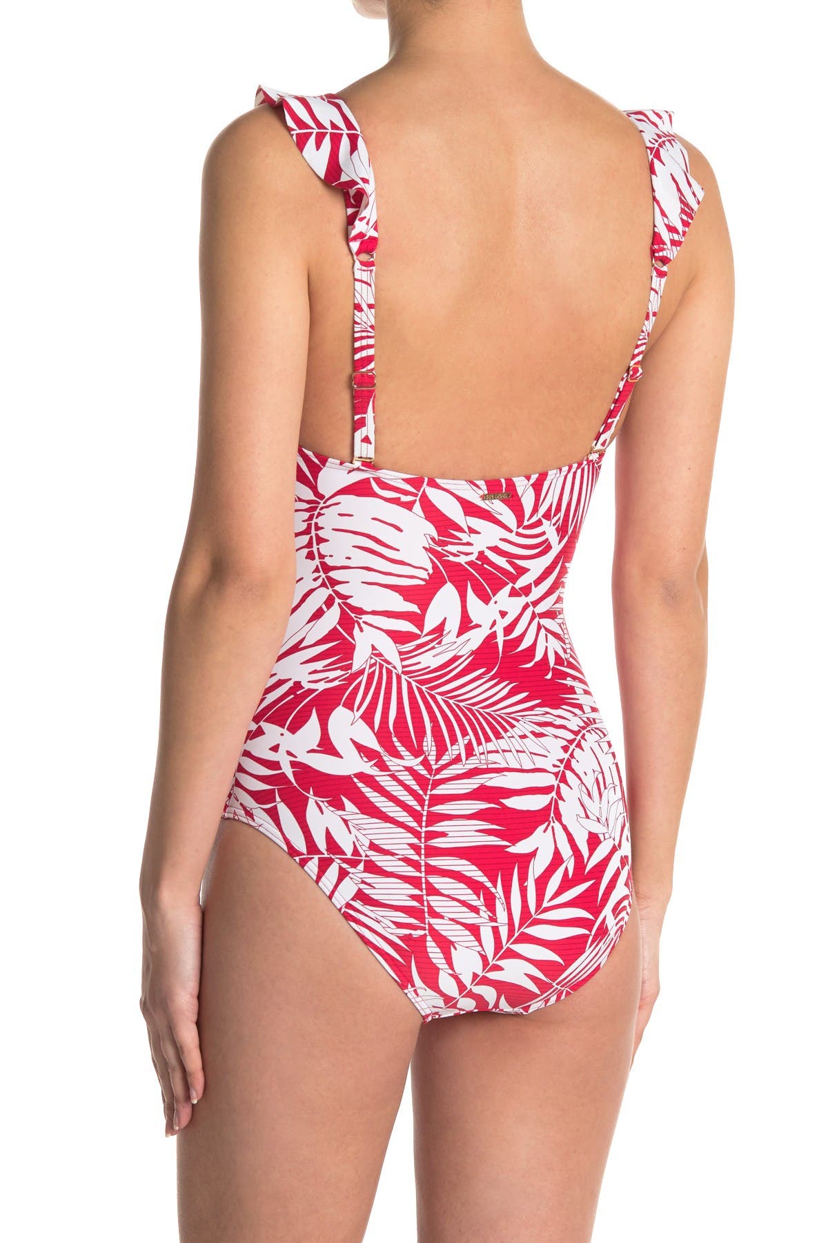 Sea Level Palm Frond Frill One-piece Swimsuit In Red