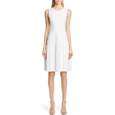 Lela Rose Geometric Pleat Sweater Dress, Ivory