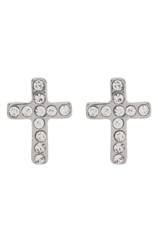 Abound Pave Cross Stud Earrings In Clear- Silver