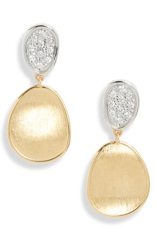 Lunaria Pavé Diamond Disc Drop Earrings in Yellow/White Gold
