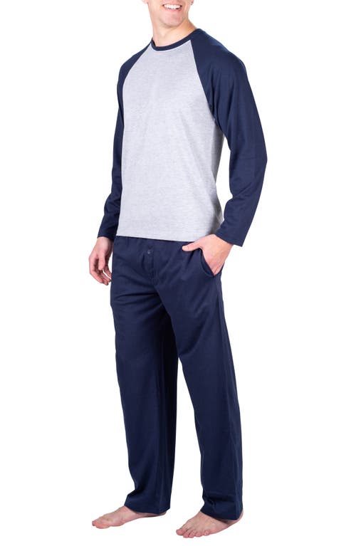 Shop Sleephero Raglan Long Sleeve T-shirt & Pants 2-piece Pajama Set In Light Grey W/charcoal Grey
