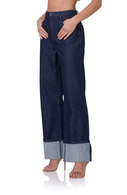 Shop Afrm Kendall Wide Leg Cuff Jeans In Dark Rinse Wash