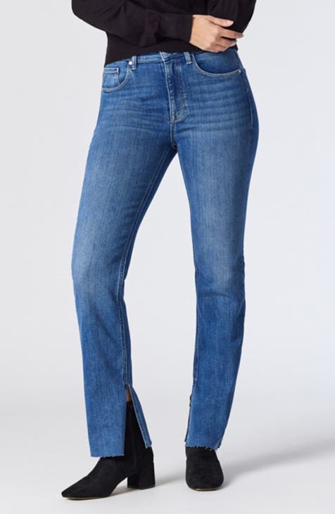 Maria High Waist Raw Hem Split Straight Leg Jeans