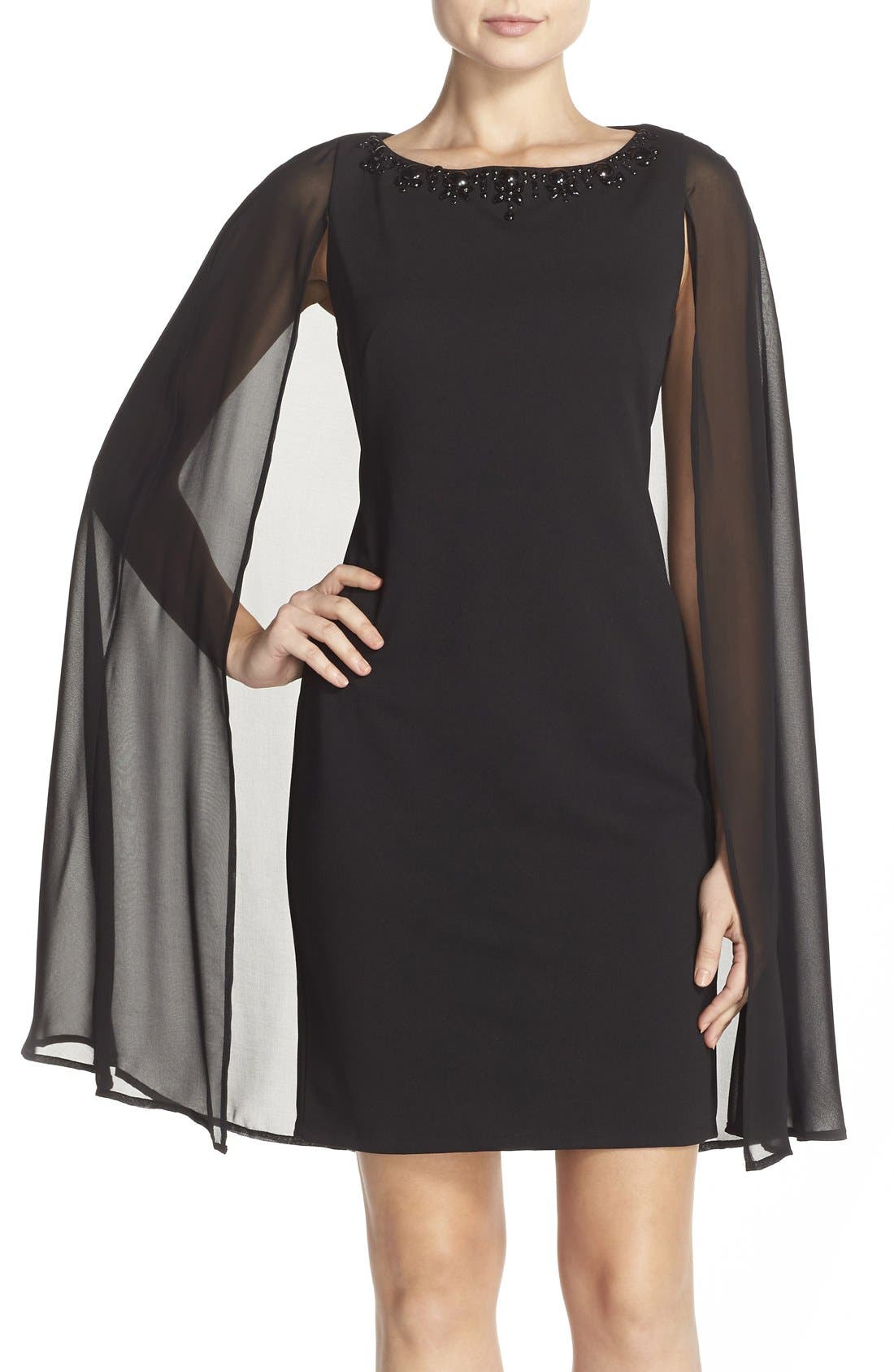 adrianna papell cape sheath dress
