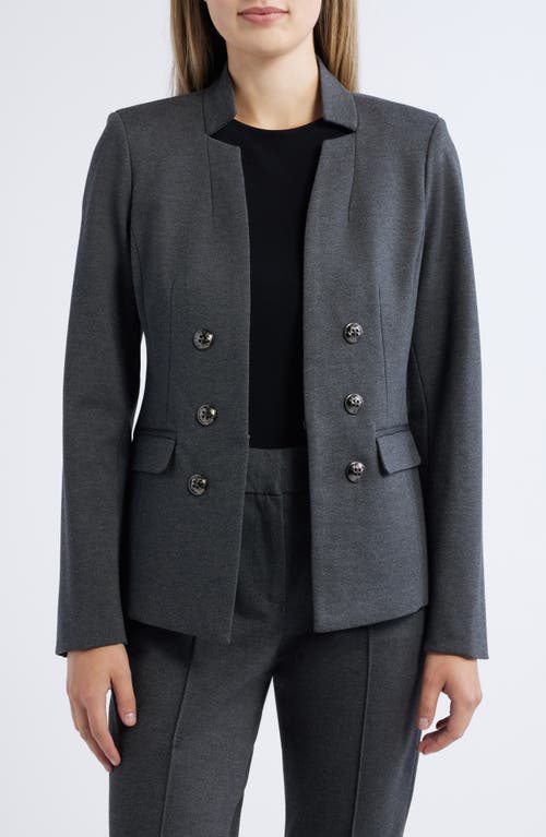 Tahari ASL Faux Double Breasted Stretch Ponte Blazer in Heather Grey 