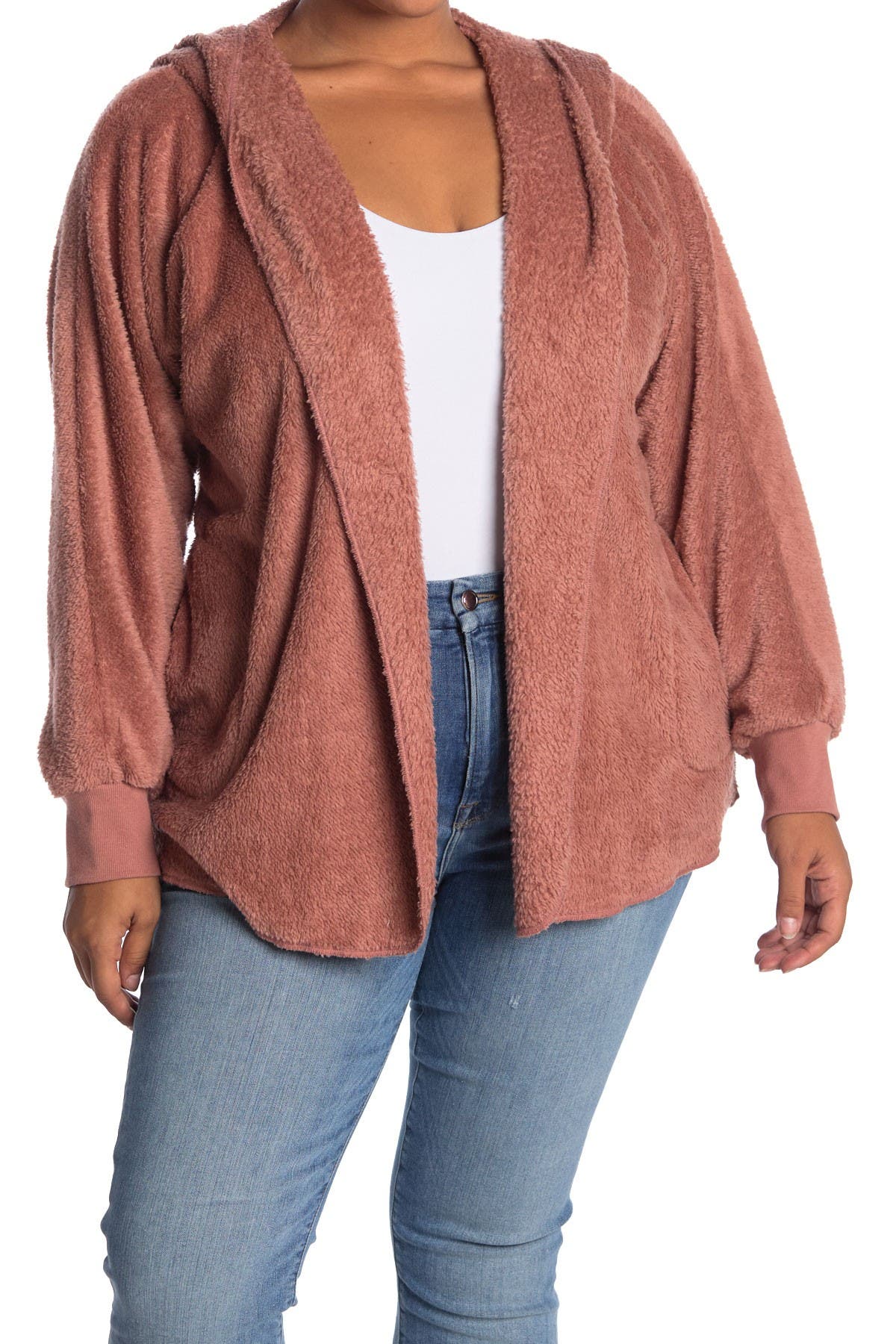 fuzzy open cardigan