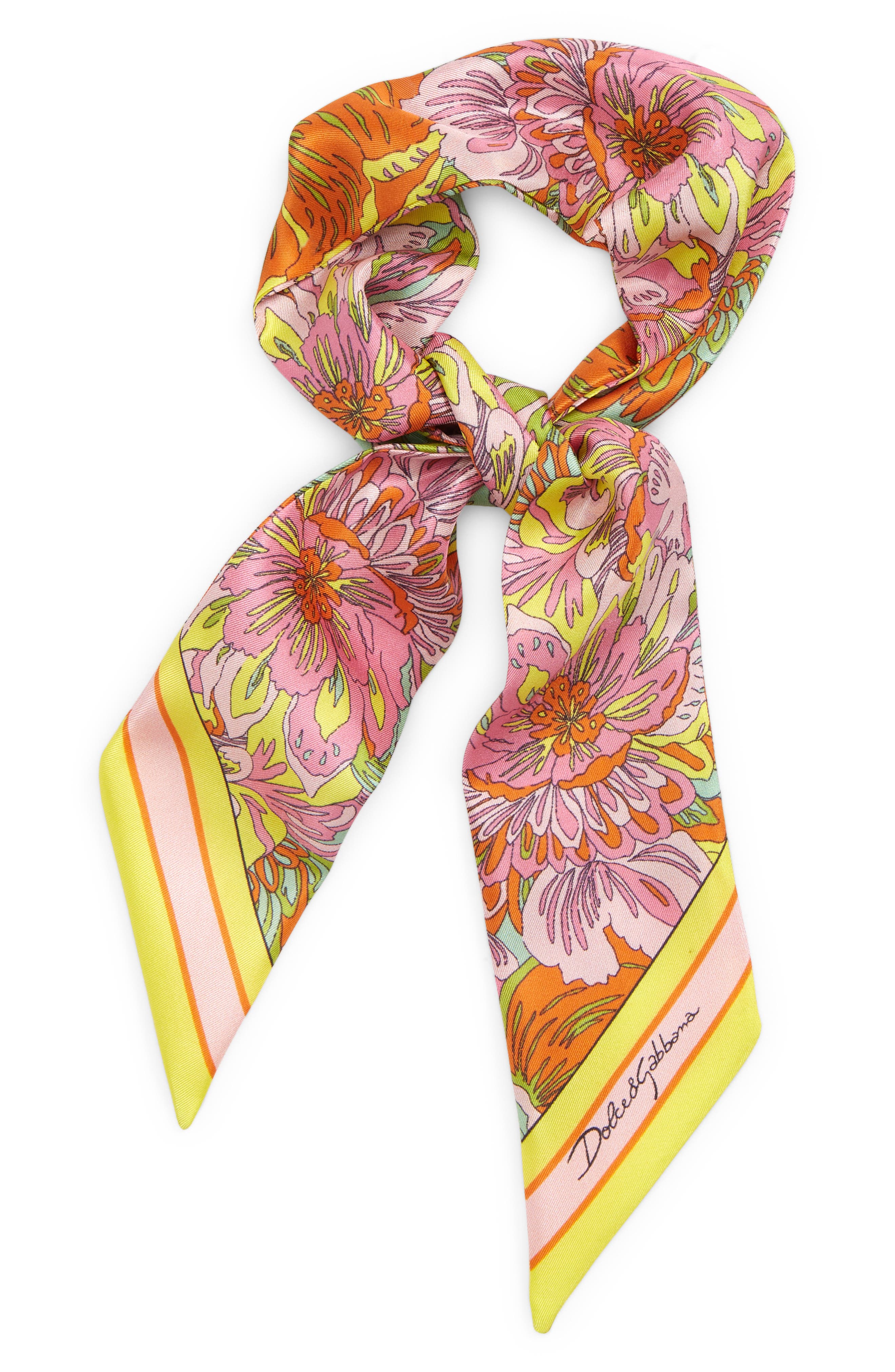 Dolce & Gabbana Floral Silk Twill Scarf in Multi at Nordstrom