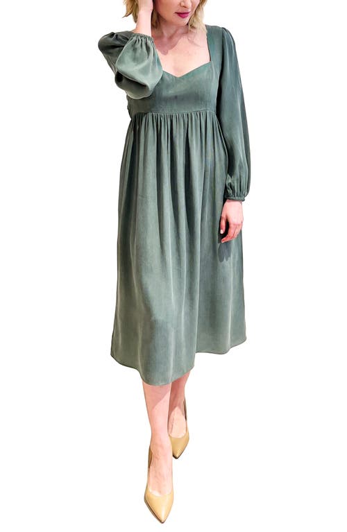 Emilia George Sophie Long Sleeve Maternity Midi Dress in Green