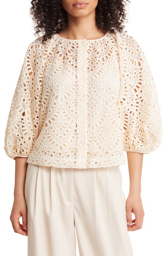 Ted Baker Elaraa Broderie Anglaise Puff Sleeve Top In White