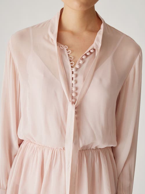 Rebecca Taylor Covered Button Tie Front Blouse In Calamine Pink