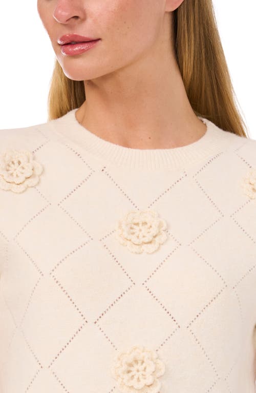 Cece Diamond Stitch Sweater In Creamy White