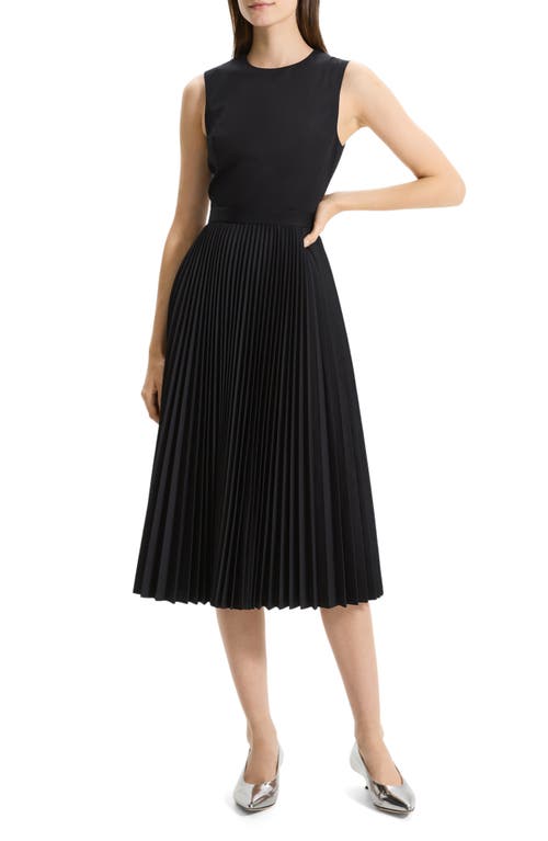 Pleat Skirt Midi Dress in Black