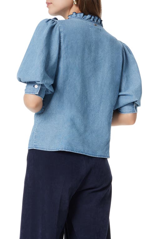 Sam Edelman Alice Ruffled Button Down Top In Aegean Blue Wash