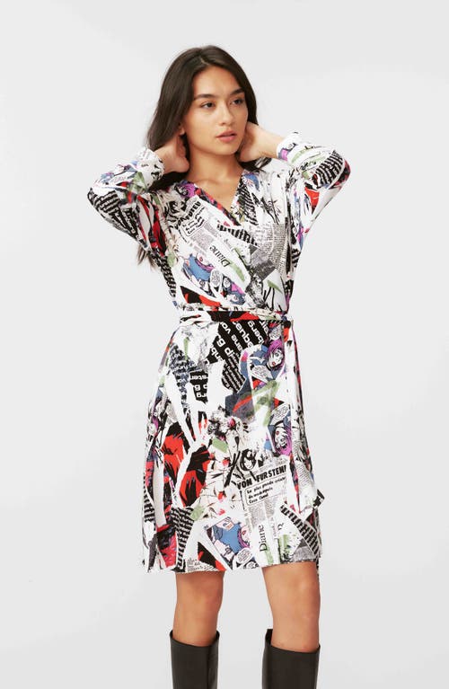 Shop Dvf Shia Long Sleeve Wrap Dress In Poster Girl