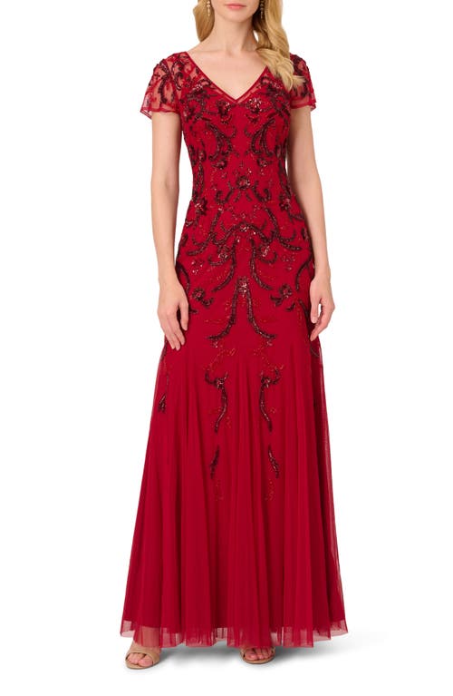 1920s Evening Dresses & Formal Gowns Adrianna Papell Beaded Mesh Gown in Cranberry at Nordstrom Size 18 $349.00 AT vintagedancer.com
