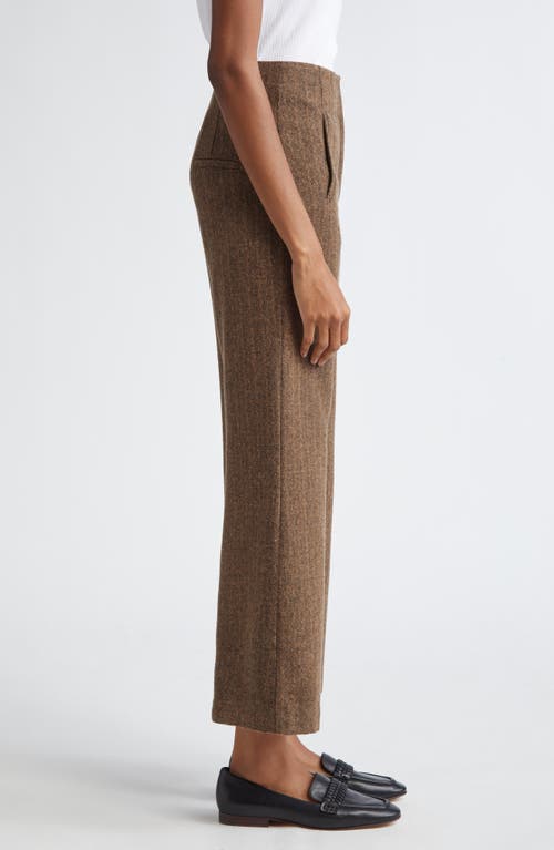 Veronica Beard Dova Tweed Herringbone Crop Wide Leg Pants In Camel/black