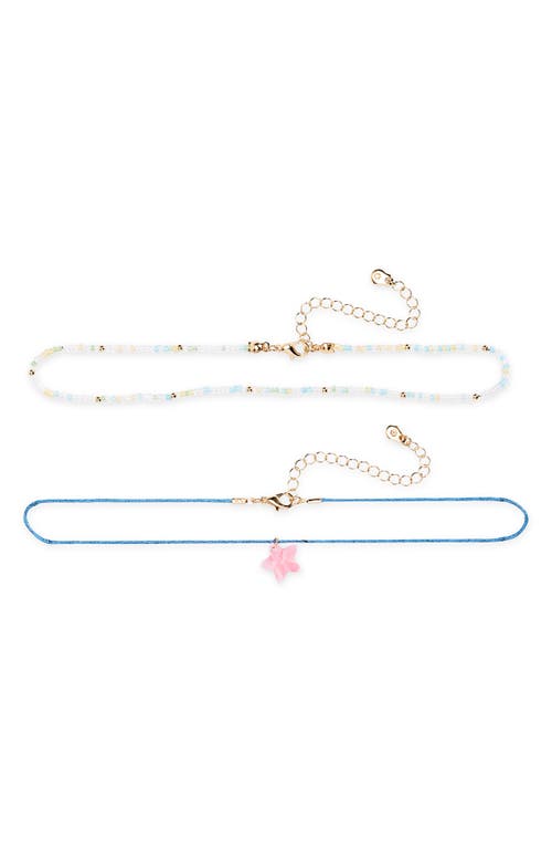 Set of 2 Assorted Chokers in Gold/blue/pink
