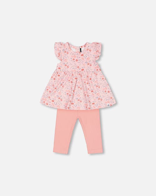 Deux Par Deux Baby Girl's Organic Cotton Long Tunic And Leggings Set Printed Pink Small Flowers at Nordstrom