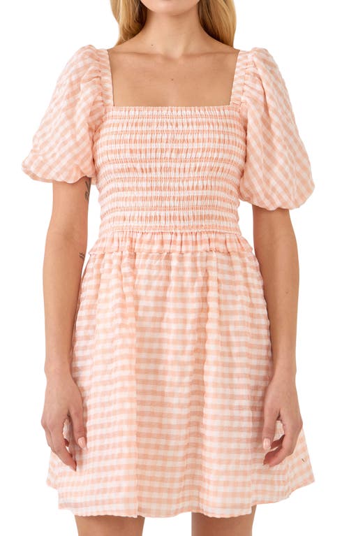 English Factory Gingham Smocked Minidress In White/coral
