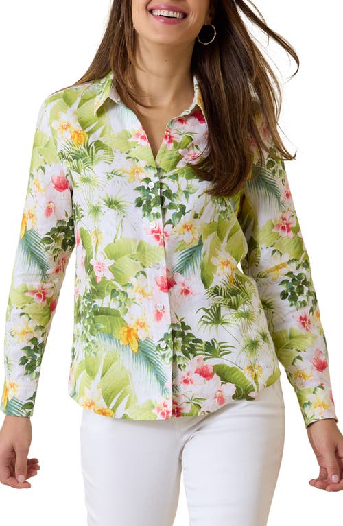 Tommy Bahama Floral Riviera Linen Button-Up Shirt White at Nordstrom,