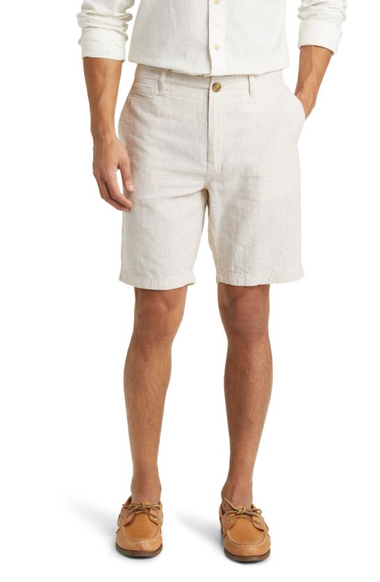 14th & Union Linen Blend Trim Fit Shorts In Tan Kelp-white Eoe