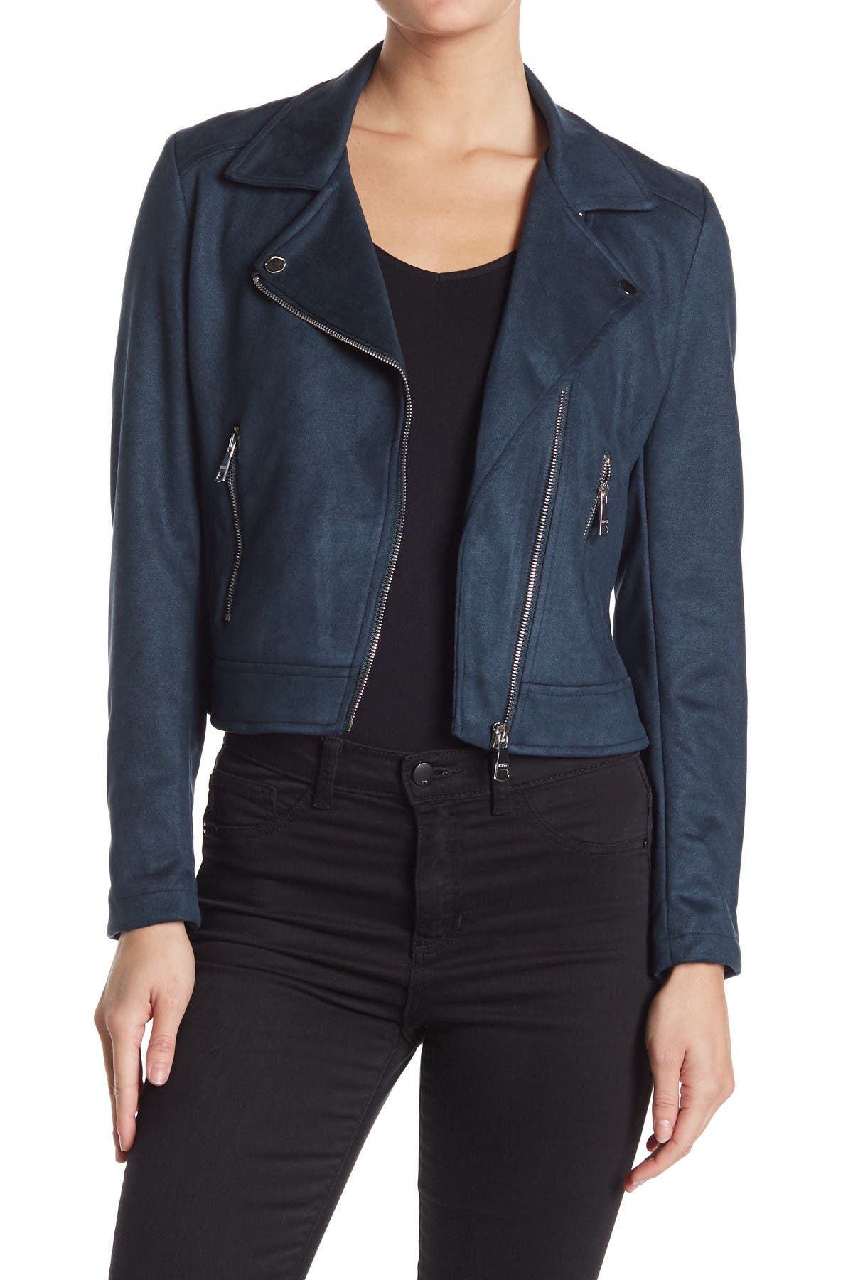 blue suede moto jacket