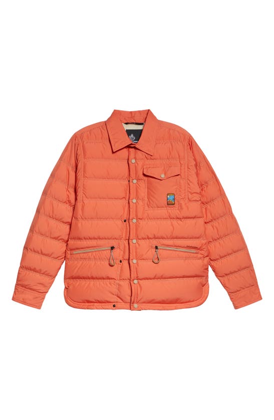 Shop Moncler Lavachey Quilted Down Shirt Jacket In Langoustino