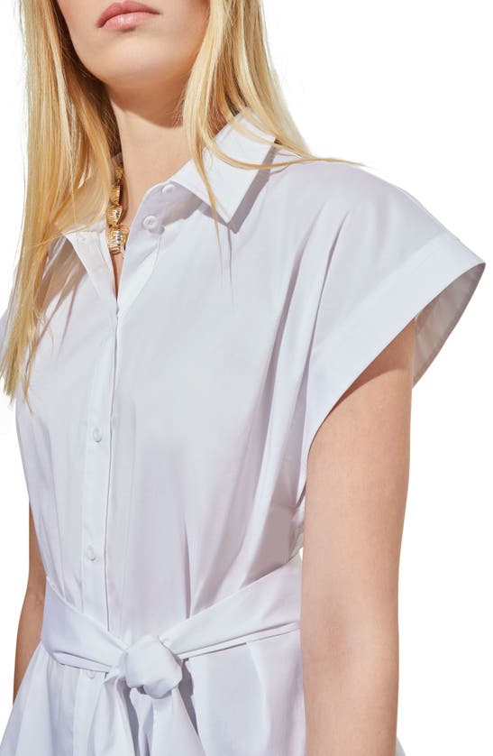 Shop Ming Wang Belted High-low Button-up Shirt In White