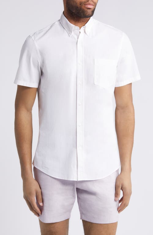 Nordstrom Trim Fit Stripe Short Sleeve Stretch Button-Down Shirt White - Pink Variegated at Nordstrom,