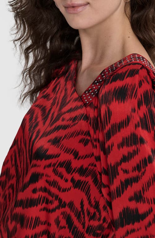 Shop Dkny Asymmetric Neck Satin Top In Red Tiger