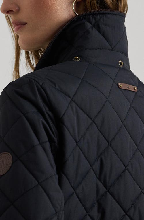 Shop Lauren Ralph Lauren Hooded Longline Quilted Jacket In Dark Navy