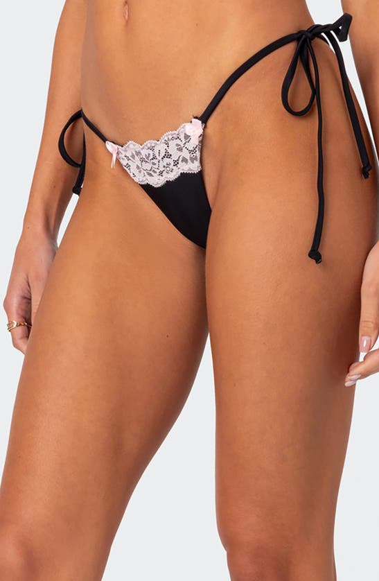 Shop Edikted Cassey Lacey Side Tie Bikini Bottoms In Black